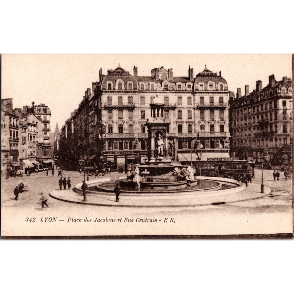 Vintage Lyon France Place des‎ Jacobins Antique Postcard 342